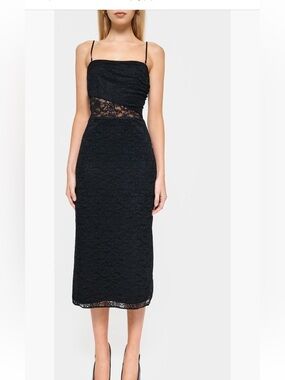 Cami NYC Marseille Lace Sheath Midi Dress with Sheer Waist NWT